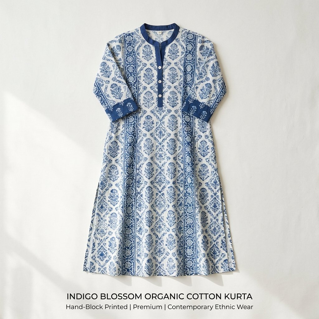 Indigo Botanical Kurta crafted by Chhaap women artisans